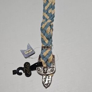 Chic Woven Belt in Blue and Cream Size L